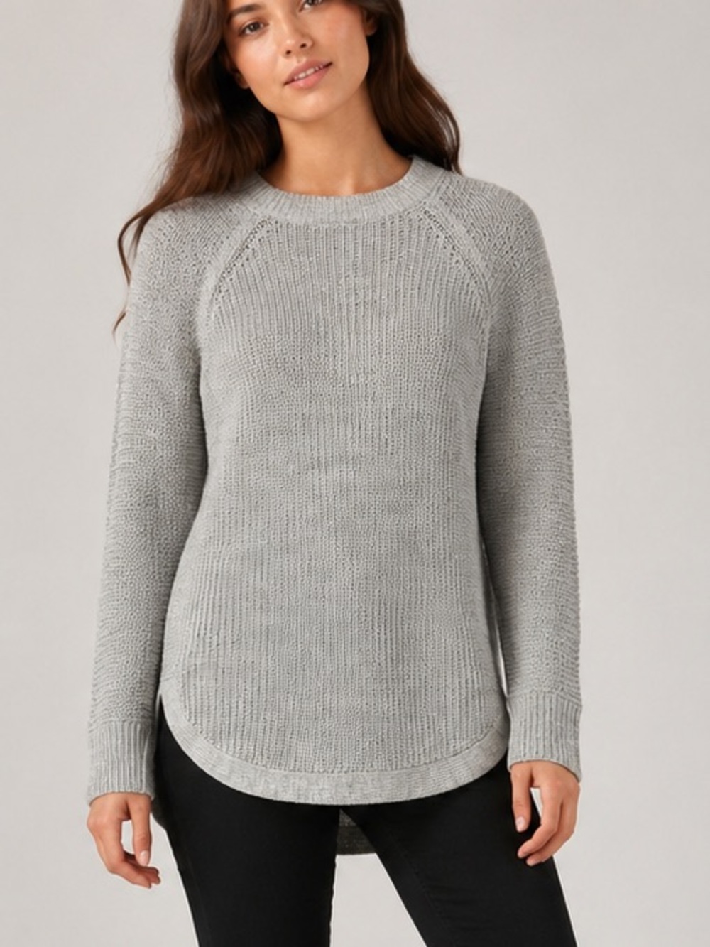 Simons Light Gray Crewneck Raglan Knit Sweater